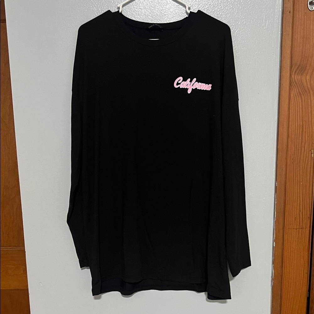 SHEIN Black Long Sleeve Tee with Pink Detail
